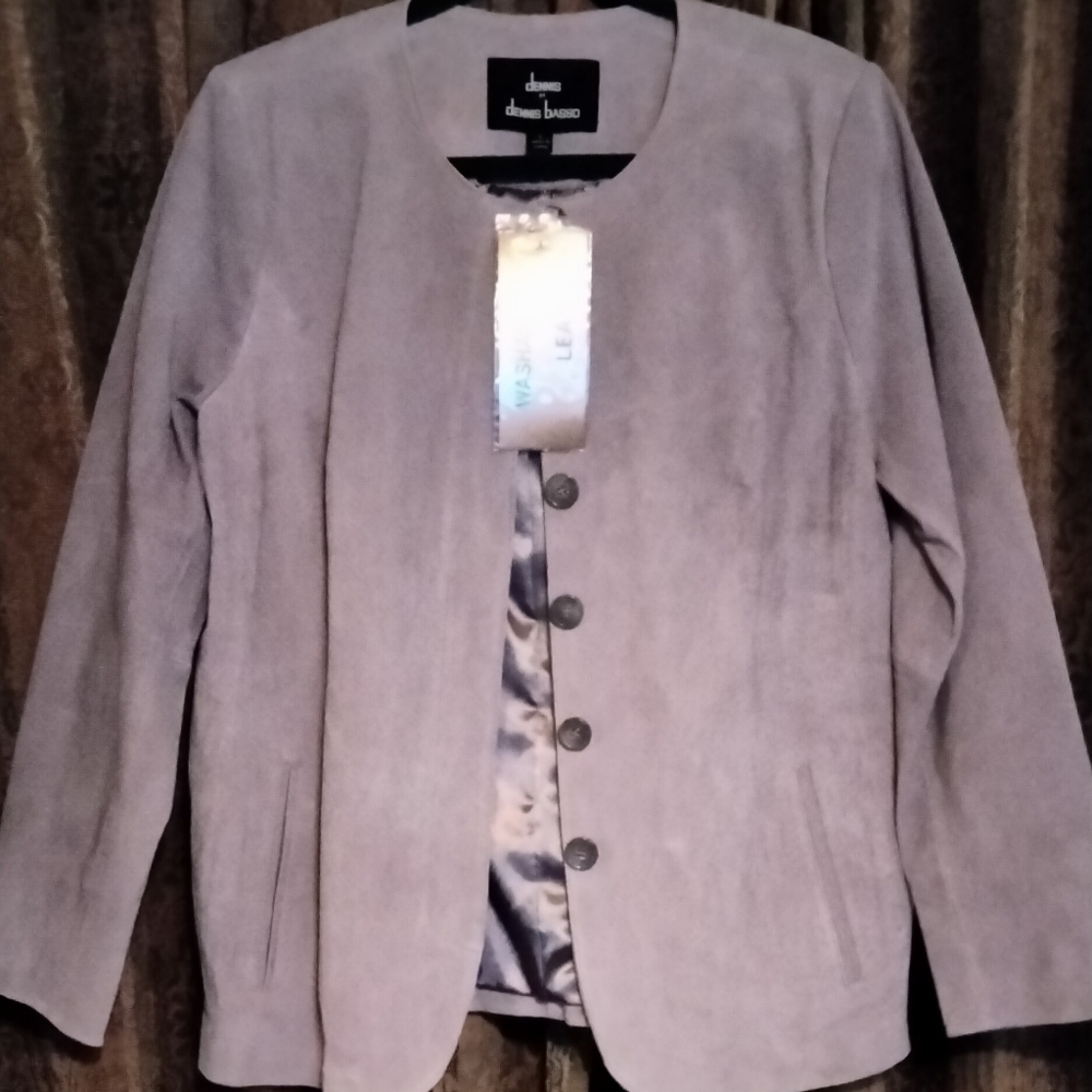 Gorgeous Grey, Dennis Basso, 'Dennis' Washable Leather Jacket, Large, New W/tag